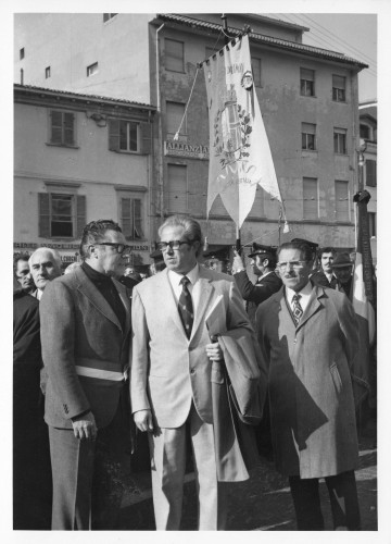 1971, 25 aprile. Da sinistra, Gianni Baldinini, Veniero Accreman, Decio Mercanti