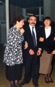 1990. Veglione dell'ultimo dell'anno alla Fiera di Rimini. Da sin. Patrizia Lanzetti, Maurizio Melucci, Lorenza Lavosi