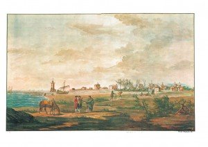 “Pianta dimostrativa della Città di Rimini allo sbocco del Fiume Marecchia nel Mare Adriatico”; Veduta del Porto di Rimini di Francesco Mazzuoli,1788